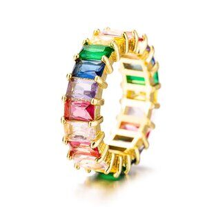 Lena Gold Ring with Rainbow CZ Crystals